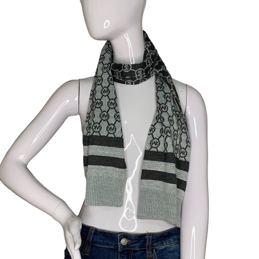Michael Michael Kors Jet Set Logo Knit Scarf Charcoal and Metallic Silve
